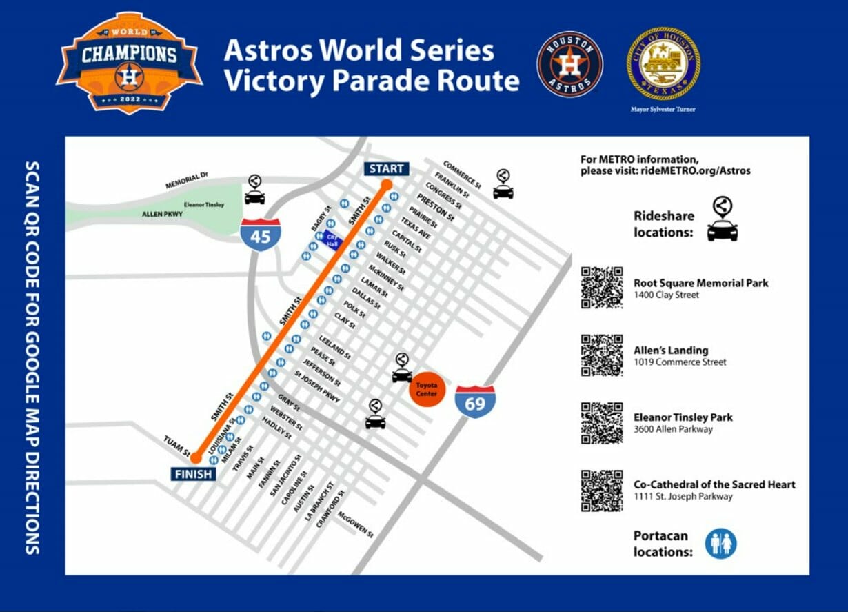 Houston Astros World Series Parade Map November 7 – Houston