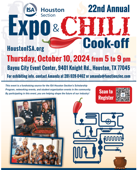 Sign Up Today for the ISA Houston Section Expo & Chili Cook Off October 10, 2024 – Houston, Texas