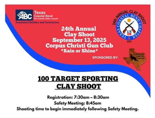 Register Now for the ABC Texas Coastal Bend 24th Annual Clay Shoot – September 13, 2025 – Corpus Christi, TX