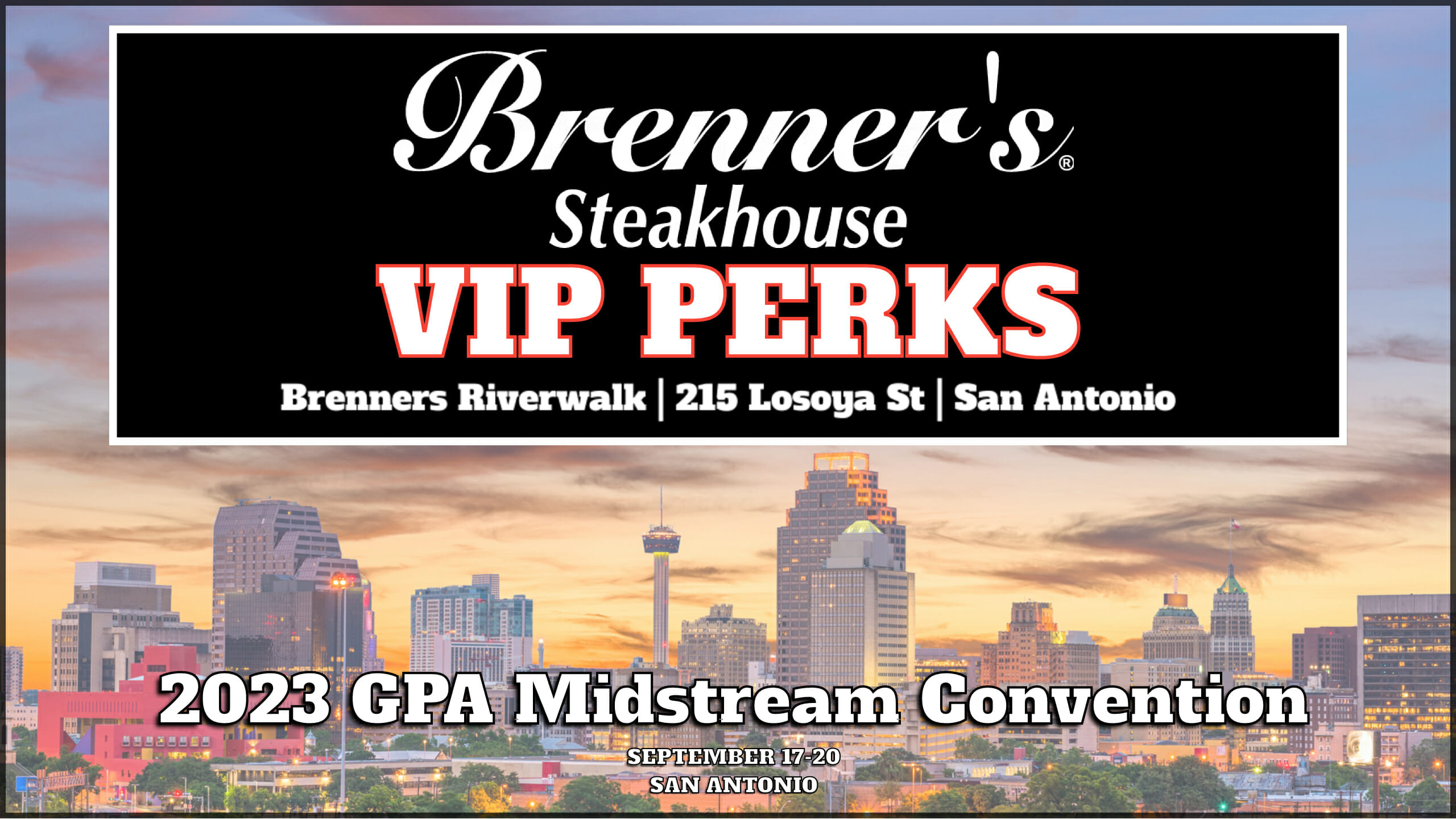 VIP PERK – GPA Midstream : FREE Appetizer & Priority Seating – Brenner’s on The Riverwalk – 7min Walk