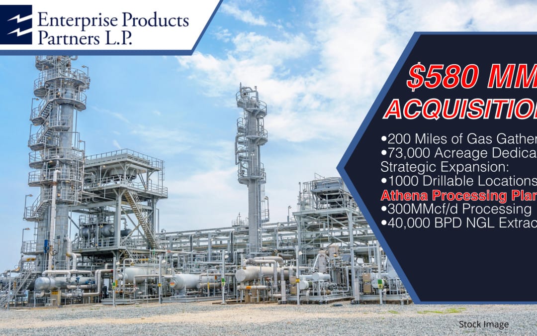 $580 Million: Enterprise Agrees to Acquire Occidental’s Gas Gathering Affiliate; Enters Into Natural Gas Processing Agreement; Announces New Midland Basin Natural Gas Processing Plant