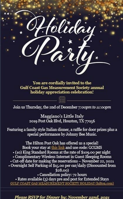 Register Today for the Gulf Coast Measurement Society Holiday Party on 12/2