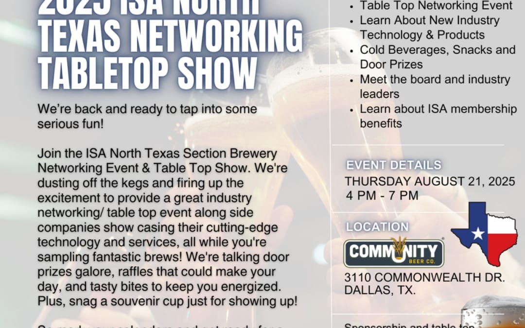Register Now for the ISA North Texas Section Brewery Networking Event & Tabletop Show – August 21, 2025 – Dallas, TX