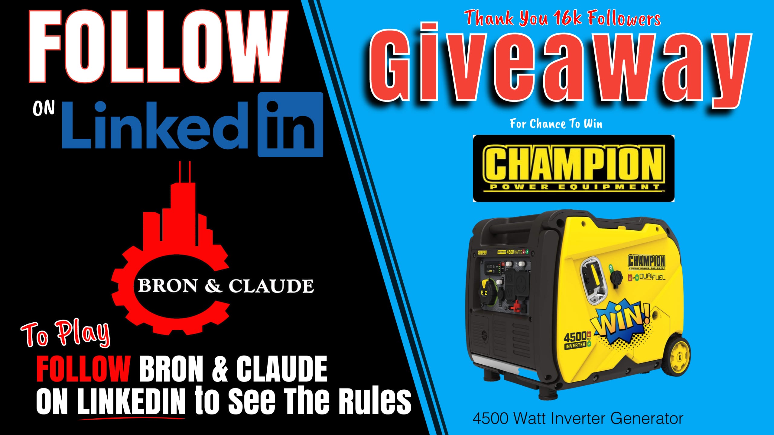 NEW GIVEAWAY LIVE: 4500 Watt Inverter Generator – Midstream Calendar Celebrates 16,000 Followers with Annual Sponsor Bron and Claude for Giveaway
